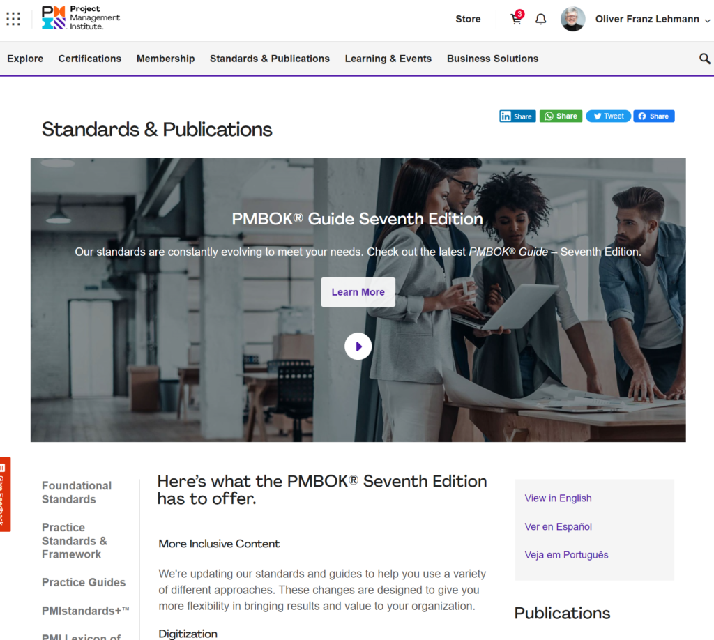 The Standards & Publications page at PMI